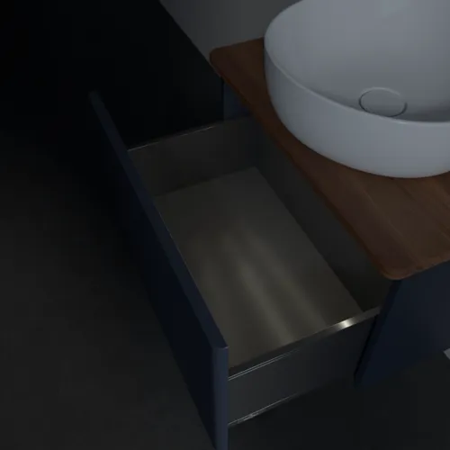 Bild von VILLEROY BOCH Antao Waschbeckenunterschrank, mit Beleuchtung, 1 Auszug, 600 x 360 x 500 mm, Front mit Struktur, Midnight Blue Matt Lacquer / Warm Walnut #L29152HG