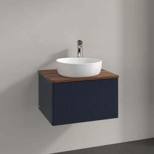 Bild von VILLEROY BOCH Antao Waschbeckenunterschrank, mit Beleuchtung, 1 Auszug, 600 x 360 x 500 mm, Front mit Struktur, Midnight Blue Matt Lacquer / Warm Walnut #L29152HG