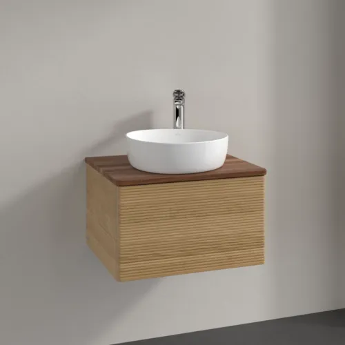 Bild von VILLEROY BOCH Antao Waschbeckenunterschrank, mit Beleuchtung, 1 Auszug, 600 x 360 x 500 mm, Front mit Struktur, Honey Oak / Warm Walnut #L29152HN