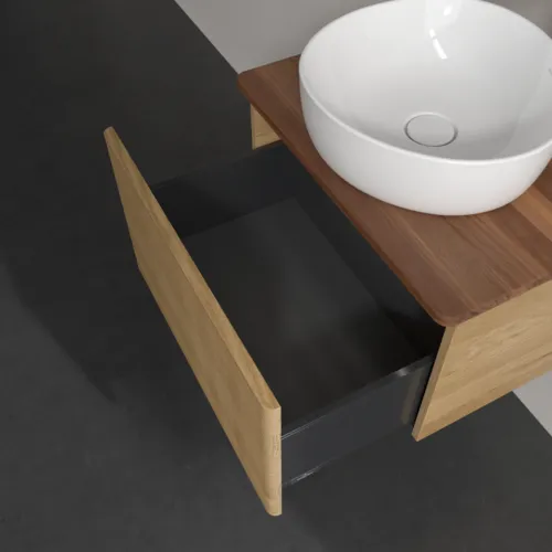Bild von VILLEROY BOCH Antao Waschbeckenunterschrank, mit Beleuchtung, 1 Auszug, 600 x 360 x 500 mm, Front mit Struktur, Honey Oak / Warm Walnut #L29152HN