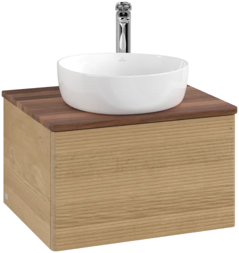 Picture of VILLEROY BOCH Antao Vanity unit, with lighting, 1 pull-out compartment, 600 x 360 x 500 mm, Front with grain texture, Honey Oak / Warm Walnut #L29152HN