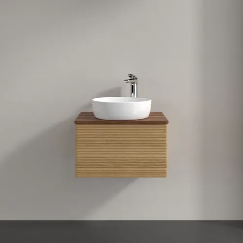 Bild von VILLEROY BOCH Antao Waschbeckenunterschrank, mit Beleuchtung, 1 Auszug, 600 x 360 x 500 mm, Front mit Struktur, Honey Oak / Warm Walnut #L29152HN