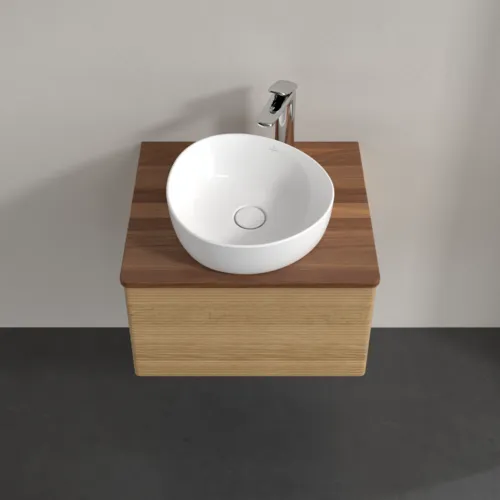 Bild von VILLEROY BOCH Antao Waschbeckenunterschrank, mit Beleuchtung, 1 Auszug, 600 x 360 x 500 mm, Front mit Struktur, Honey Oak / Warm Walnut #L29152HN