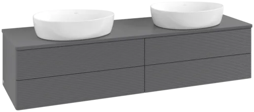 Picture of VILLEROY BOCH Antao Vanity unit, with lighting, 4 pull-out compartments, 1600 x 360 x 500 mm, Front with grain texture, Anthracite Matt Lacquer / Anthracite Matt Lacquer #L28110GK