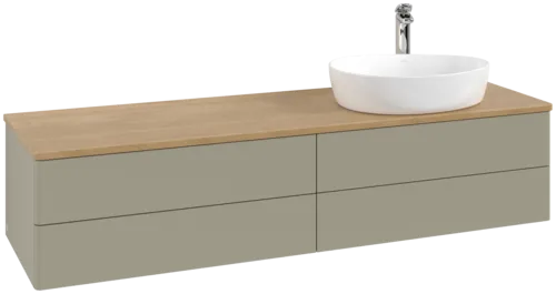 Picture of VILLEROY BOCH Antao Vanity unit, with lighting, 4 pull-out compartments, 1600 x 360 x 500 mm, Front without structure, Stone Grey Matt Lacquer / Honey Oak #L27051HK