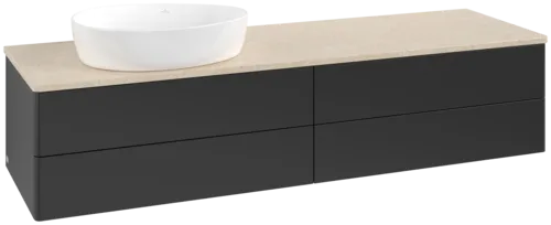 Picture of VILLEROY BOCH Antao Vanity unit, with lighting, 4 pull-out compartments, 1600 x 360 x 500 mm, Front without structure, Black Matt Lacquer / Botticino #L26013PD