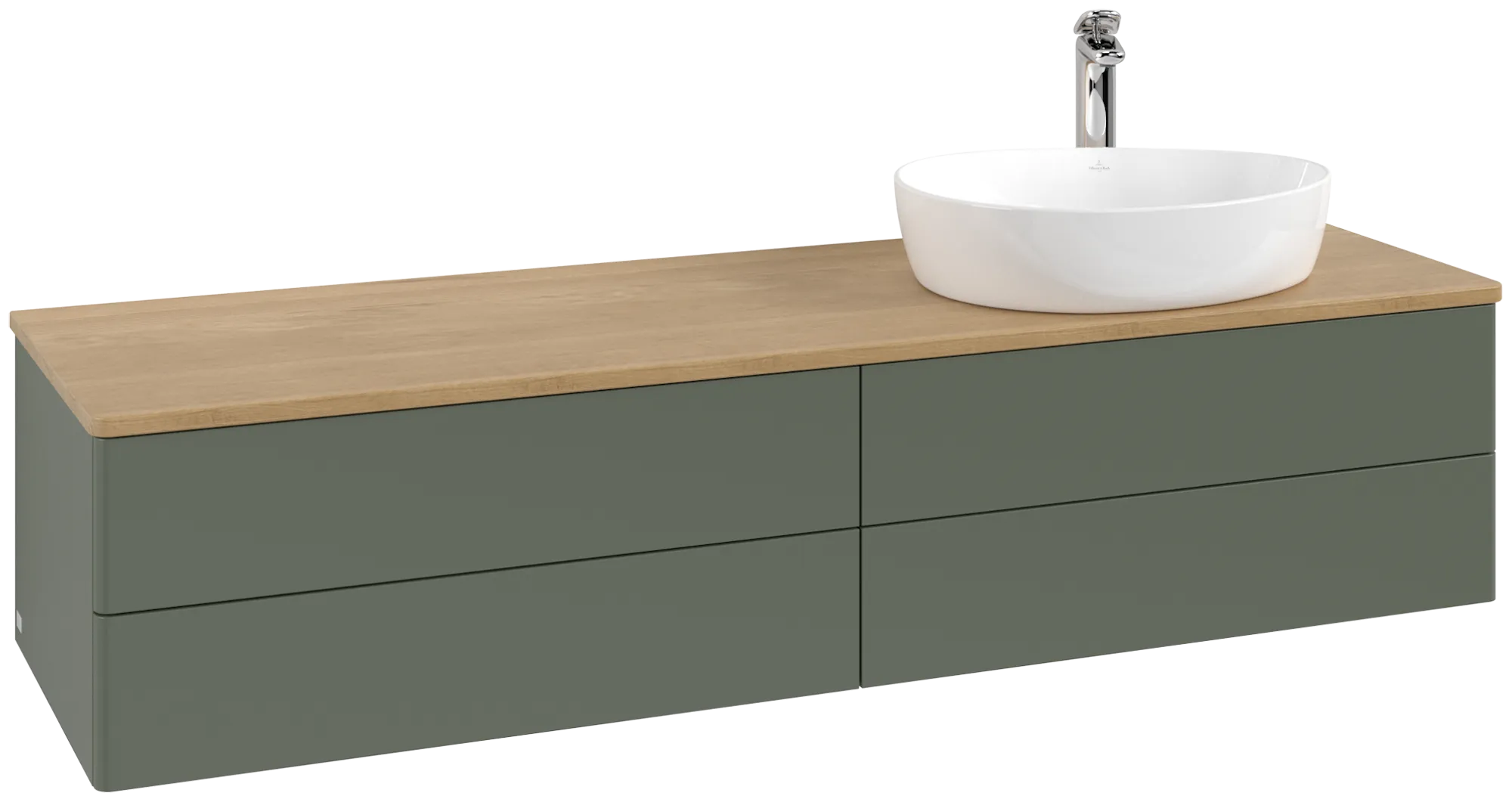 Picture of VILLEROY BOCH Antao Vanity unit, with lighting, 4 pull-out compartments, 1600 x 360 x 500 mm, Front without structure, Leaf Green Matt Lacquer / Honey Oak #L27051HL