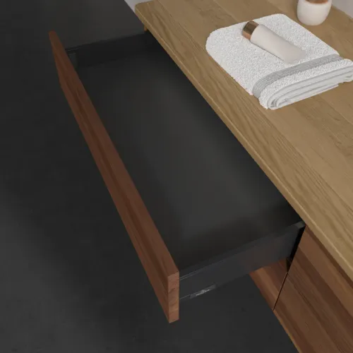 Bild von VILLEROY BOCH Antao Waschbeckenunterschrank, mit Beleuchtung, 4 Auszüge, 1600 x 360 x 500 mm, Front ohne Struktur, Warm Walnut / Honey Oak #L27051HM