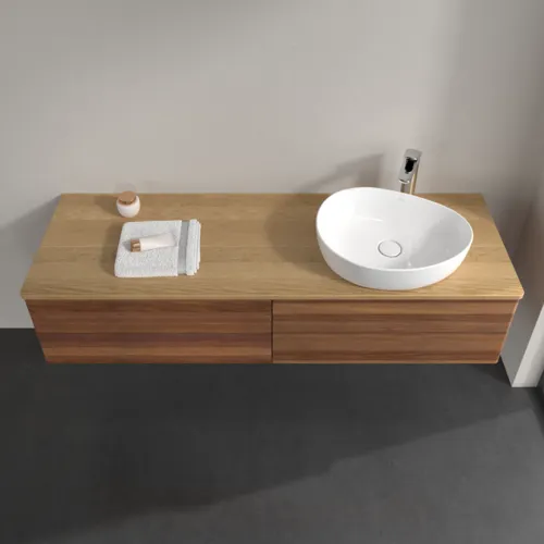 Bild von VILLEROY BOCH Antao Waschbeckenunterschrank, mit Beleuchtung, 4 Auszüge, 1600 x 360 x 500 mm, Front ohne Struktur, Warm Walnut / Honey Oak #L27051HM
