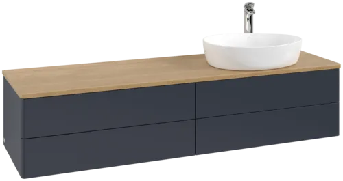 Picture of VILLEROY BOCH Antao Vanity unit, with lighting, 4 pull-out compartments, 1600 x 360 x 500 mm, Front without structure, Midnight Blue Matt Lacquer / Honey Oak #L27051HG