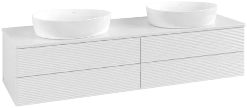 Picture of VILLEROY BOCH Antao Vanity unit, with lighting, 4 pull-out compartments, 1600 x 360 x 500 mm, Front with grain texture, Glossy White Lacquer / Glossy White Lacquer #L28110GF