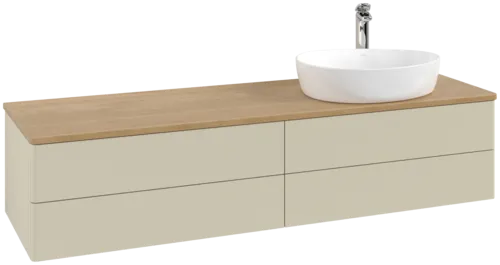 Picture of VILLEROY BOCH Antao Vanity unit, with lighting, 4 pull-out compartments, 1600 x 360 x 500 mm, Front without structure, Silk Grey Matt Lacquer / Honey Oak #L27051HJ