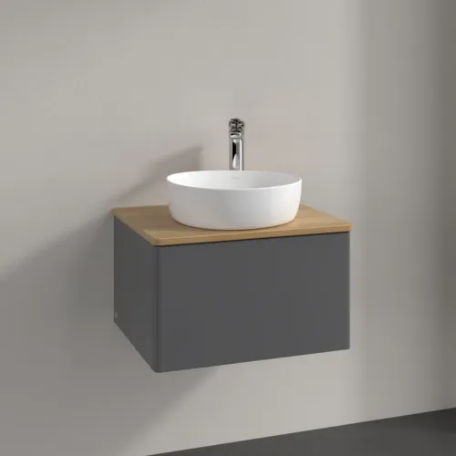Picture of VILLEROY BOCH Antao Vanity unit, with lighting, 1 pull-out compartment, 600 x 360 x 500 mm, Front without structure, Anthracite Matt Lacquer / Honey Oak #L29051GK