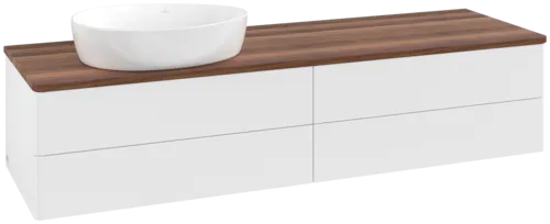 Picture of VILLEROY BOCH Antao Vanity unit, with lighting, 4 pull-out compartments, 1600 x 360 x 500 mm, Front without structure, White Matt Lacquer / Warm Walnut #L26012MT