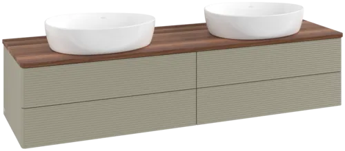 Picture of VILLEROY BOCH Antao Vanity unit, with lighting, 4 pull-out compartments, 1600 x 360 x 500 mm, Front with grain texture, Stone Grey Matt Lacquer / Warm Walnut #L28112HK