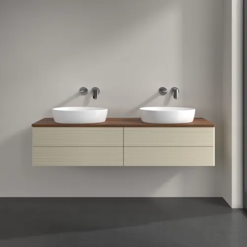 VILLEROY BOCH Antao Waschbeckenunterschrank, mit Beleuchtung, 4 Auszüge, 1600 x 360 x 500 mm, Front mit Struktur, Silk Grey Matt Lacquer / Warm Walnut #L28112HJ, Bild 3