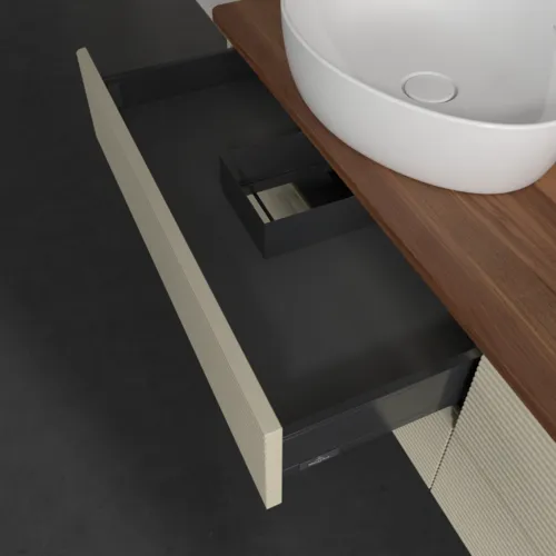 VILLEROY BOCH Antao Waschbeckenunterschrank, mit Beleuchtung, 4 Auszüge, 1600 x 360 x 500 mm, Front mit Struktur, Silk Grey Matt Lacquer / Warm Walnut #L28112HJ, Bild 7