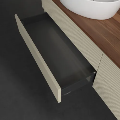 VILLEROY BOCH Antao Waschbeckenunterschrank, mit Beleuchtung, 4 Auszüge, 1600 x 360 x 500 mm, Front mit Struktur, Silk Grey Matt Lacquer / Warm Walnut #L28112HJ, Bild 6