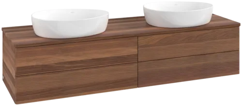Picture of VILLEROY BOCH Antao Vanity unit, with lighting, 4 pull-out compartments, 1600 x 360 x 500 mm, Front with grain texture, Warm Walnut / Warm Walnut #L28112HM