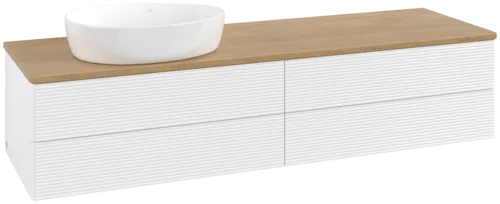 Picture of VILLEROY BOCH Antao Vanity unit, with lighting, 4 pull-out compartments, 1600 x 360 x 500 mm, Front with grain texture, White Matt Lacquer / Honey Oak #L26111MT