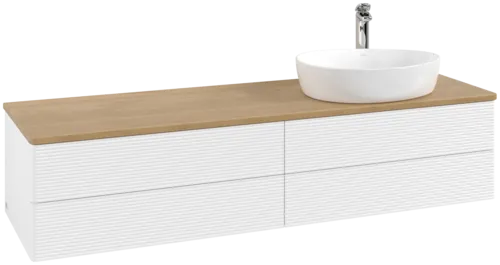 Picture of VILLEROY BOCH Antao Vanity unit, with lighting, 4 pull-out compartments, 1600 x 360 x 500 mm, Front with grain texture, White Matt Lacquer / Honey Oak #L27151MT