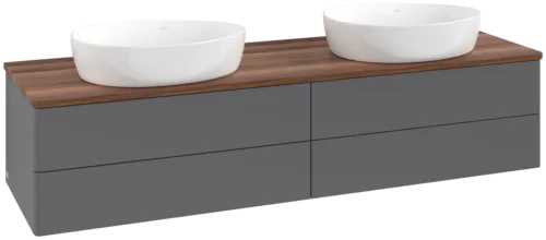 Picture of VILLEROY BOCH Antao Vanity unit, with lighting, 4 pull-out compartments, 1600 x 360 x 500 mm, Front without structure, Anthracite Matt Lacquer / Warm Walnut #L28012GK