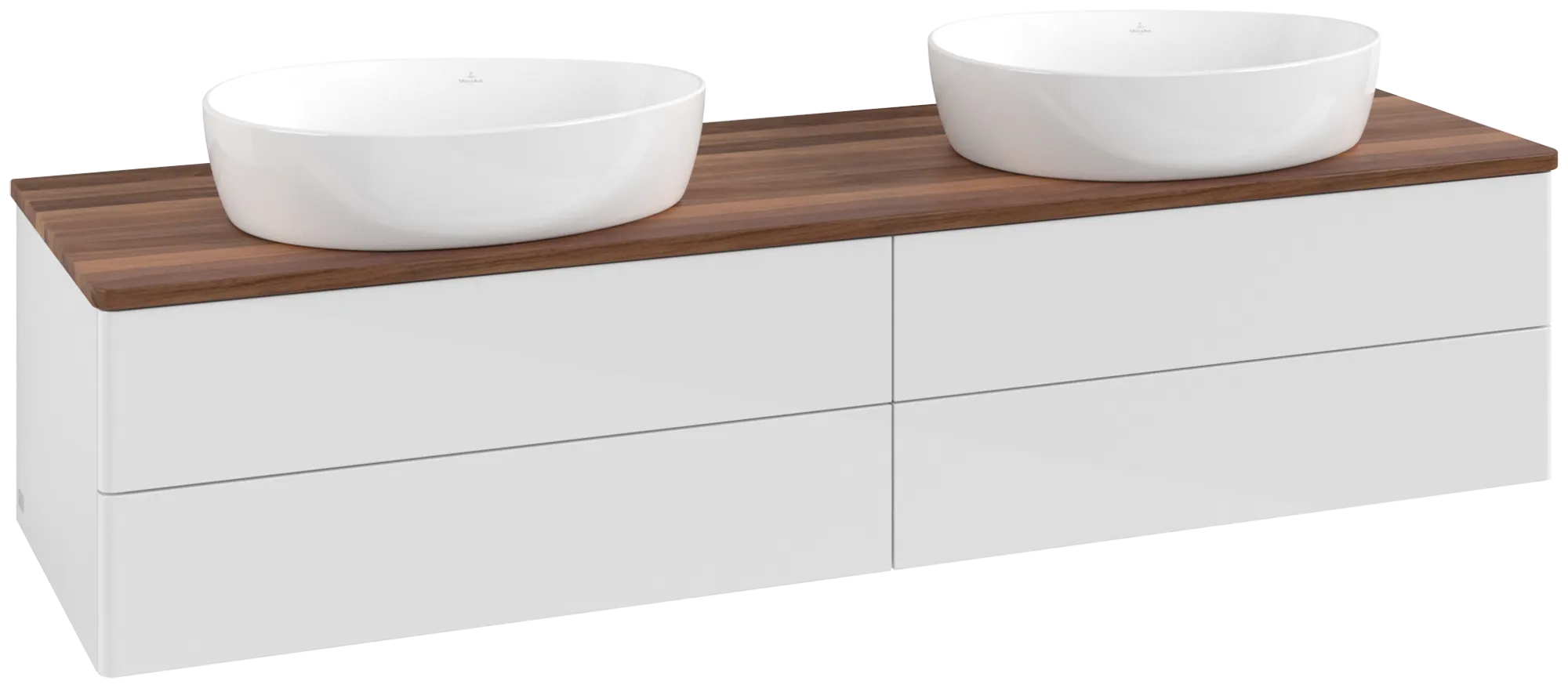 Picture of VILLEROY BOCH Antao Vanity unit, with lighting, 4 pull-out compartments, 1600 x 360 x 500 mm, Front without structure, Glossy White Lacquer / Warm Walnut #L28012GF