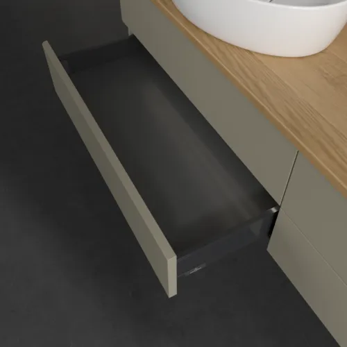 Bild von VILLEROY BOCH Antao Waschbeckenunterschrank, mit Beleuchtung, 4 Auszüge, 1600 x 360 x 500 mm, Front ohne Struktur, Stone Grey Matt Lacquer / Honey Oak #L26011HK