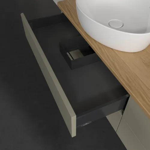 Bild von VILLEROY BOCH Antao Waschbeckenunterschrank, mit Beleuchtung, 4 Auszüge, 1600 x 360 x 500 mm, Front ohne Struktur, Stone Grey Matt Lacquer / Honey Oak #L26011HK