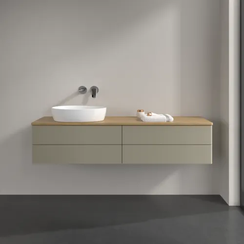 Bild von VILLEROY BOCH Antao Waschbeckenunterschrank, mit Beleuchtung, 4 Auszüge, 1600 x 360 x 500 mm, Front ohne Struktur, Stone Grey Matt Lacquer / Honey Oak #L26011HK