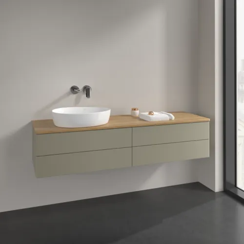Bild von VILLEROY BOCH Antao Waschbeckenunterschrank, mit Beleuchtung, 4 Auszüge, 1600 x 360 x 500 mm, Front ohne Struktur, Stone Grey Matt Lacquer / Honey Oak #L26011HK