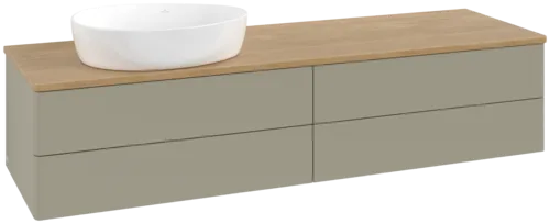 Picture of VILLEROY BOCH Antao Vanity unit, with lighting, 4 pull-out compartments, 1600 x 360 x 500 mm, Front without structure, Stone Grey Matt Lacquer / Honey Oak #L26011HK