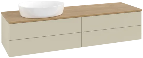 Picture of VILLEROY BOCH Antao Vanity unit, with lighting, 4 pull-out compartments, 1600 x 360 x 500 mm, Front without structure, Silk Grey Matt Lacquer / Honey Oak #L26011HJ