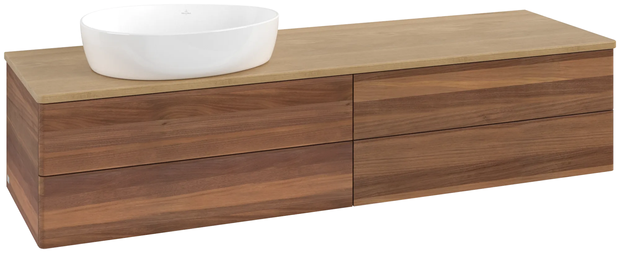 Picture of VILLEROY BOCH Antao Vanity unit, with lighting, 4 pull-out compartments, 1600 x 360 x 500 mm, Front without structure, Warm Walnut / Honey Oak #L26011HM