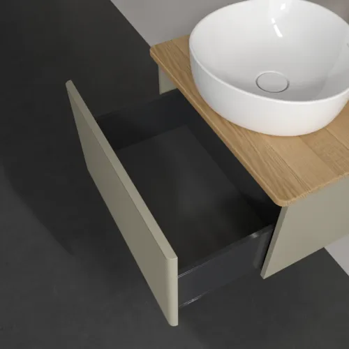 Bild von VILLEROY BOCH Antao Waschbeckenunterschrank, mit Beleuchtung, 1 Auszug, 600 x 360 x 500 mm, Front mit Struktur, Stone Grey Matt Lacquer / Honey Oak #L29151HK