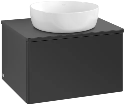 Picture of VILLEROY BOCH Antao Vanity unit, with lighting, 1 pull-out compartment, 600 x 360 x 500 mm, Front without structure, Black Matt Lacquer / Black Matt Lacquer #L29010PD