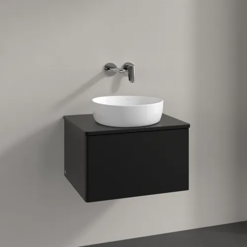 Obrázek VILLEROY BOCH Antao Vanity unit, with lighting, 1 pull-out compartment, 600 x 360 x 500 mm, Front without structure, Black Matt Lacquer / Black Matt Lacquer #L29010PD