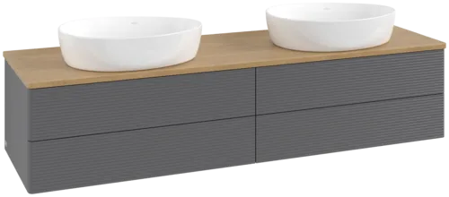 Picture of VILLEROY BOCH Antao Vanity unit, with lighting, 4 pull-out compartments, 1600 x 360 x 500 mm, Front with grain texture, Anthracite Matt Lacquer / Honey Oak #L28111GK