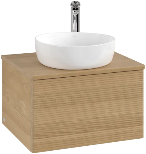 Picture of VILLEROY BOCH Antao Vanity unit, with lighting, 1 pull-out compartment, 600 x 360 x 500 mm, Front with grain texture, Honey Oak / Honey Oak #L29151HN