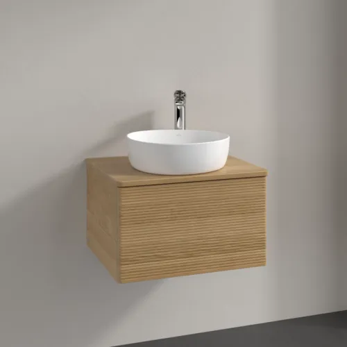 Bild von VILLEROY BOCH Antao Waschbeckenunterschrank, mit Beleuchtung, 1 Auszug, 600 x 360 x 500 mm, Front mit Struktur, Honey Oak / Honey Oak #L29151HN