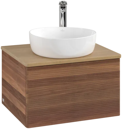 Picture of VILLEROY BOCH Antao Vanity unit, with lighting, 1 pull-out compartment, 600 x 360 x 500 mm, Front with grain texture, Warm Walnut / Honey Oak #L29151HM