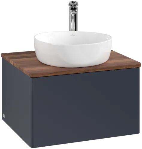 Picture of VILLEROY BOCH Antao Vanity unit, with lighting, 1 pull-out compartment, 600 x 360 x 500 mm, Front without structure, Midnight Blue Matt Lacquer / Warm Walnut #L29052HG