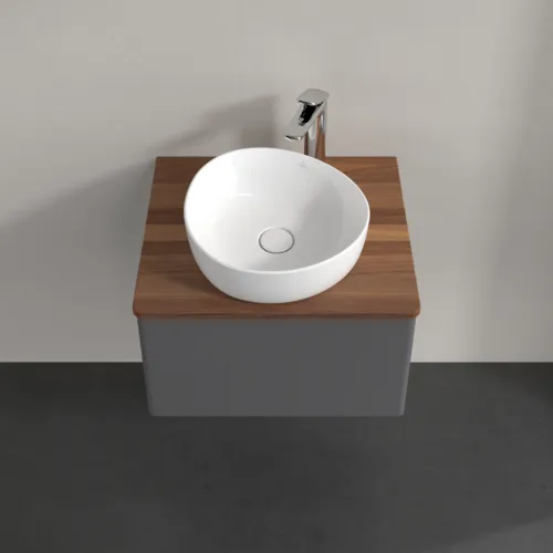 Picture of VILLEROY BOCH Antao Vanity unit, with lighting, 1 pull-out compartment, 600 x 360 x 500 mm, Front without structure, Anthracite Matt Lacquer / Warm Walnut #L29052GK