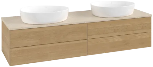 Picture of VILLEROY BOCH Antao Vanity unit, with lighting, 4 pull-out compartments, 1600 x 360 x 500 mm, Front without structure, Honey Oak / Botticino #L28013HN