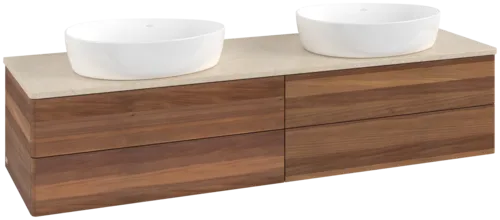 Picture of VILLEROY BOCH Antao Vanity unit, with lighting, 4 pull-out compartments, 1600 x 360 x 500 mm, Front without structure, Warm Walnut / Botticino #L28013HM