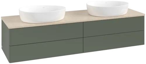 Picture of VILLEROY BOCH Antao Vanity unit, with lighting, 4 pull-out compartments, 1600 x 360 x 500 mm, Front without structure, Leaf Green Matt Lacquer / Botticino #L28013HL