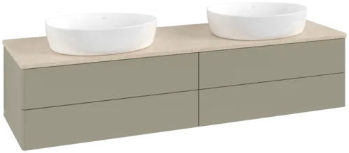 Picture of VILLEROY BOCH Antao Vanity unit, with lighting, 4 pull-out compartments, 1600 x 360 x 500 mm, Front without structure, Stone Grey Matt Lacquer / Botticino #L28013HK
