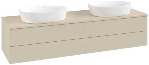 Picture of VILLEROY BOCH Antao Vanity unit, with lighting, 4 pull-out compartments, 1600 x 360 x 500 mm, Front without structure, Silk Grey Matt Lacquer / Botticino #L28013HJ