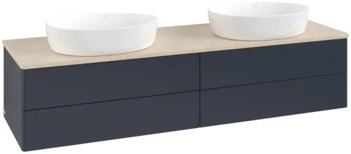 Picture of VILLEROY BOCH Antao Vanity unit, with lighting, 4 pull-out compartments, 1600 x 360 x 500 mm, Front without structure, Midnight Blue Matt Lacquer / Botticino #L28013HG