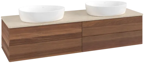 Picture of VILLEROY BOCH Antao Vanity unit, with lighting, 4 pull-out compartments, 1600 x 360 x 500 mm, Front with grain texture, Warm Walnut / Botticino #L28113HM